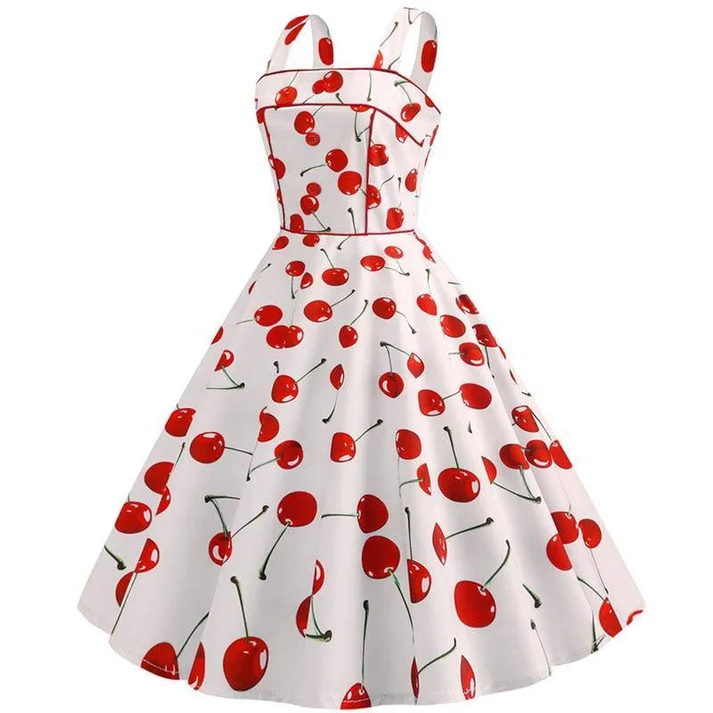 Robe Vintage Blanche à Cerises  50's