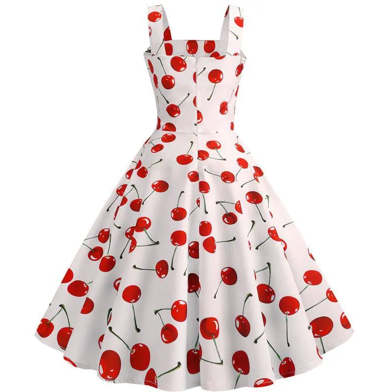 Robe Vintage Blanche à Cerises  50's