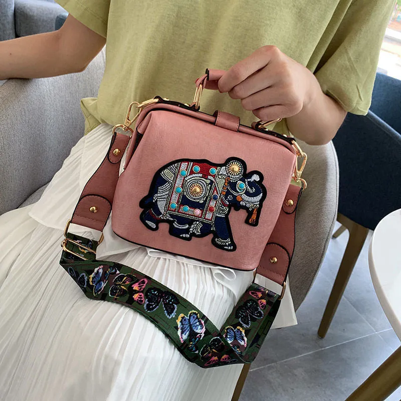 Sacs à main en cuir brodés éléphant pour femmes - Satchel