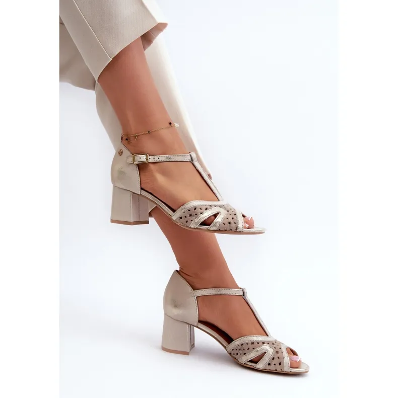 Sandales en Cuir à Talon Haut pour Femme Maciejka 06551-04 Beige et Doré