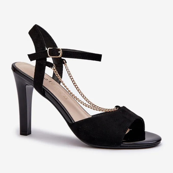 Sandales Pour Femmes À Talon Haut En Daim Eco Avec Chaîne Sergio Leone SK925 Noir le noir