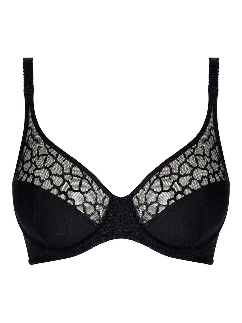 Soutien-gorge chic broderie suisse et armatures Lisse - Noir