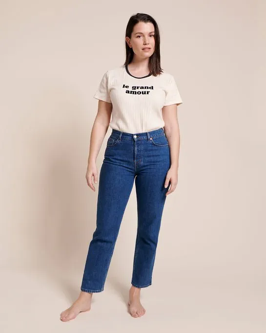 T-shirt femme en coton bio Le grand amour émoi émoi - crème