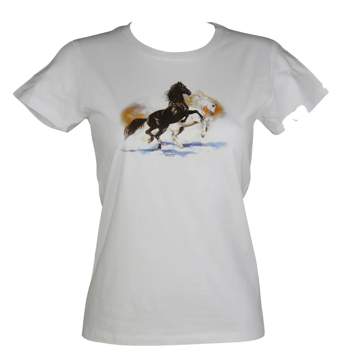 T-shirt femme manches courtes - chevaux 1236 - blanc 