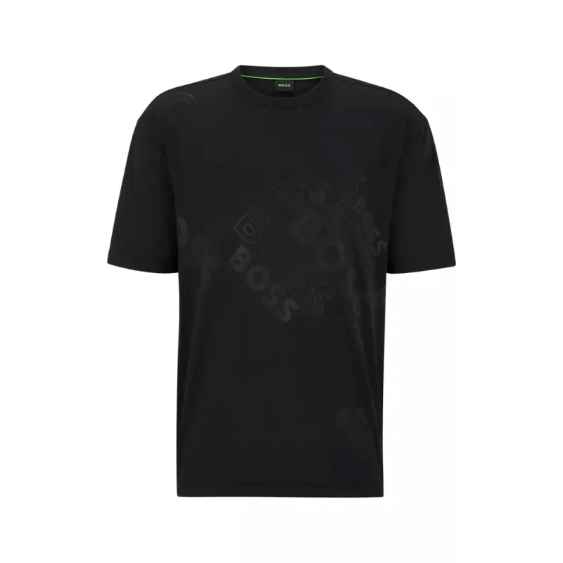 T-SHIRT NOIR RELAXED FIT EN COTON MÉLANGÉ À LOGOS TON SUR TON TEE 14 BOSS