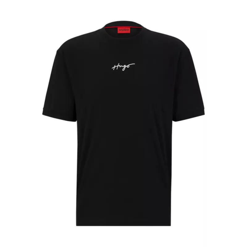 T-SHIRT RELAXED FIT NOIR EN COTON AVEC LOGO MANUSCRIT DONTEVIDEO HUGO