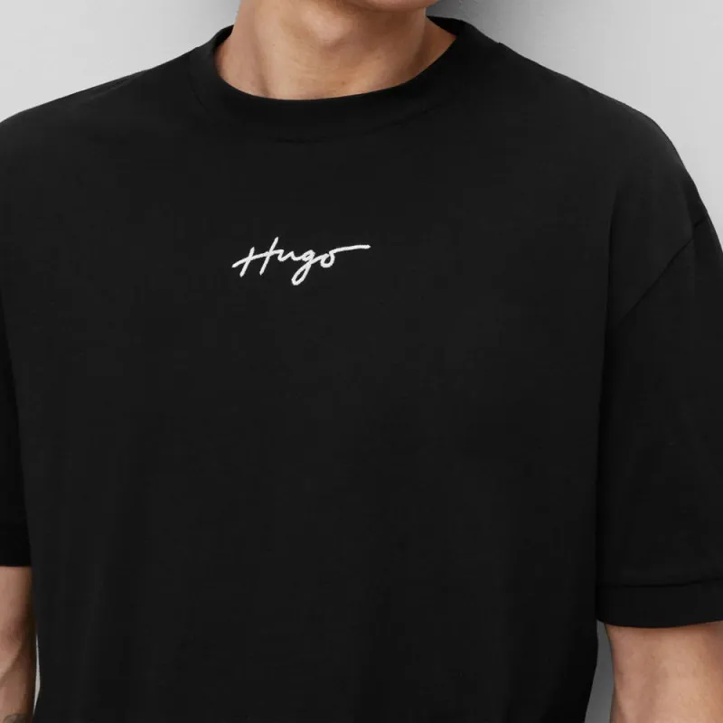 T-SHIRT RELAXED FIT NOIR EN COTON AVEC LOGO MANUSCRIT DONTEVIDEO HUGO