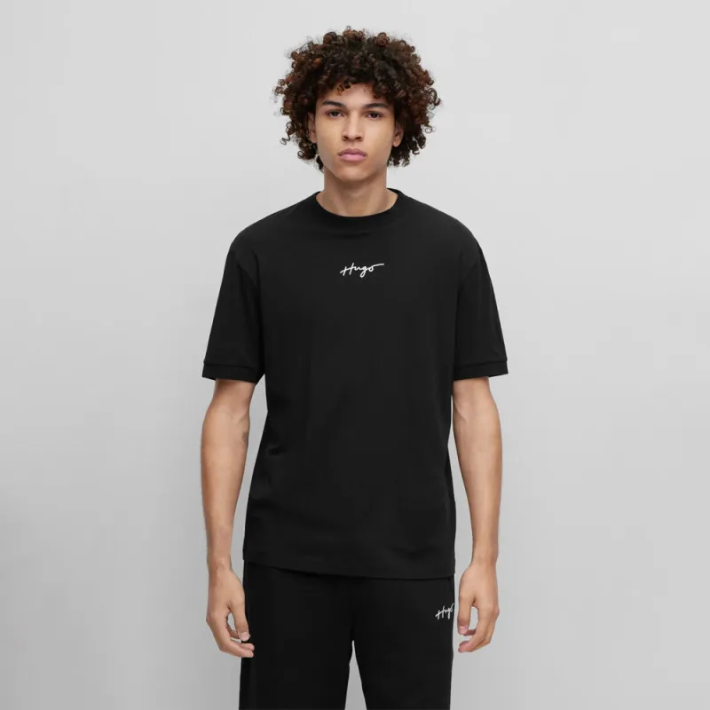 T-SHIRT RELAXED FIT NOIR EN COTON AVEC LOGO MANUSCRIT DONTEVIDEO HUGO