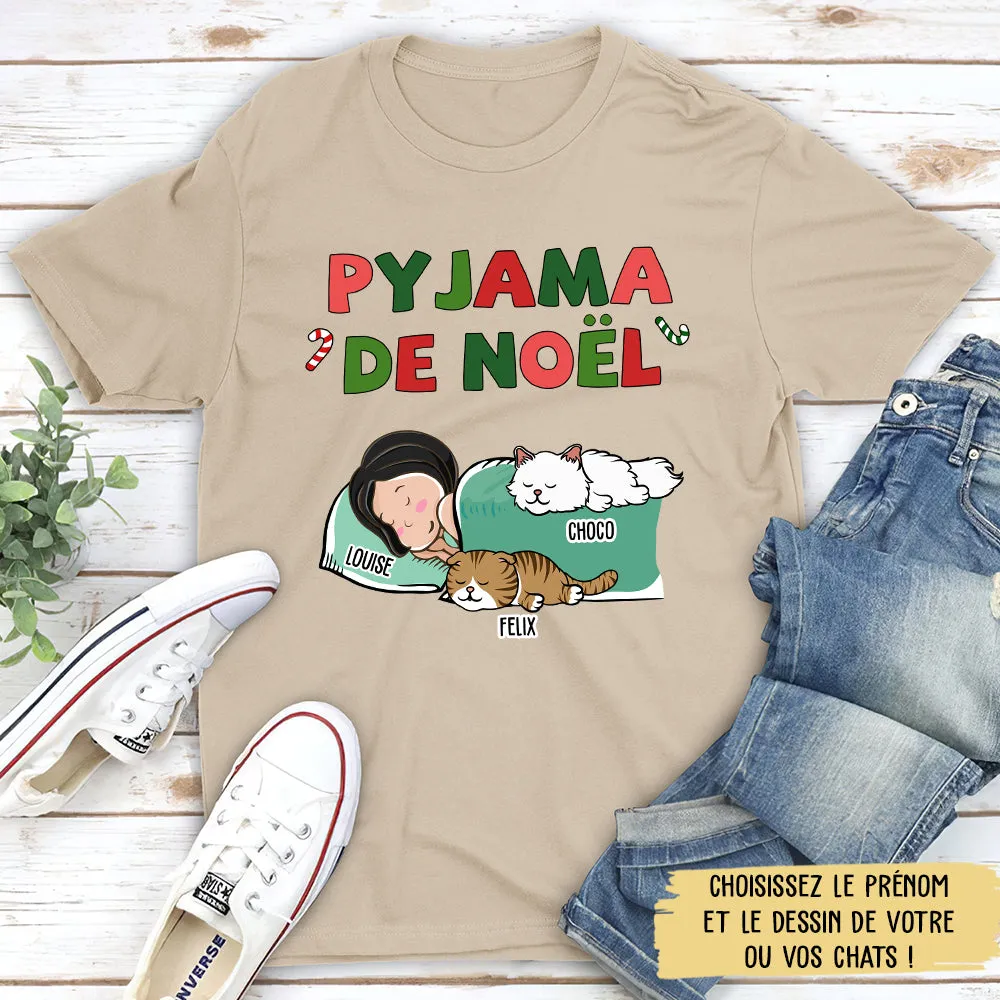 T-shirt Unisex Personnalisé - Pyjama De Noël - Version Chat