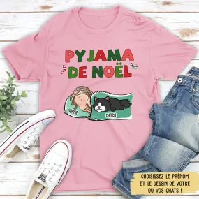 T-shirt Unisex Personnalisé - Pyjama De Noël - Version Chat