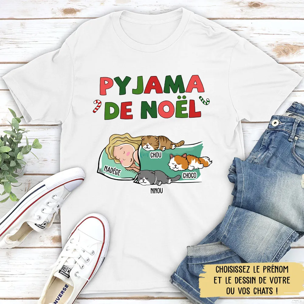 T-shirt Unisex Personnalisé - Pyjama De Noël - Version Chat