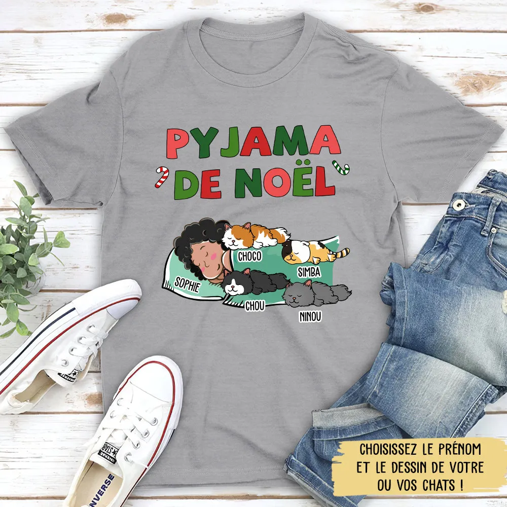 T-shirt Unisex Personnalisé - Pyjama De Noël - Version Chat