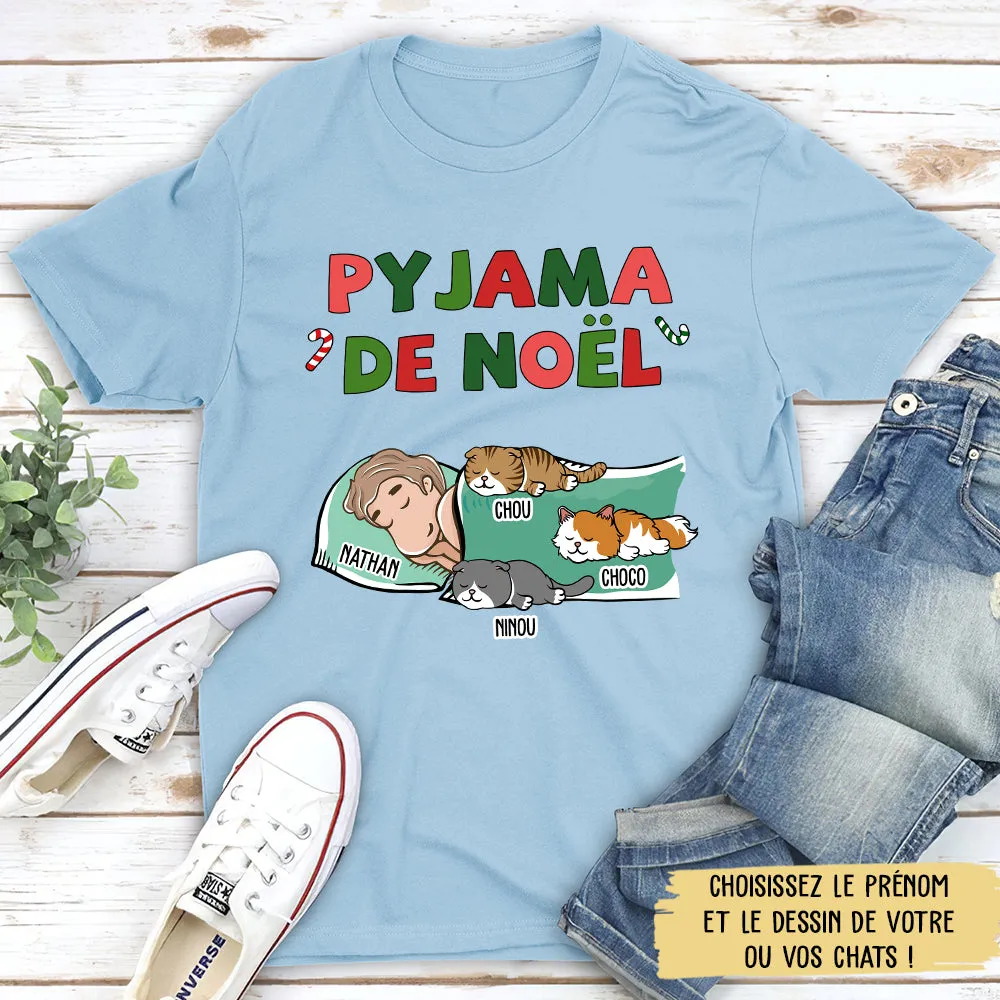 T-shirt Unisex Personnalisé - Pyjama De Noël - Version Chat