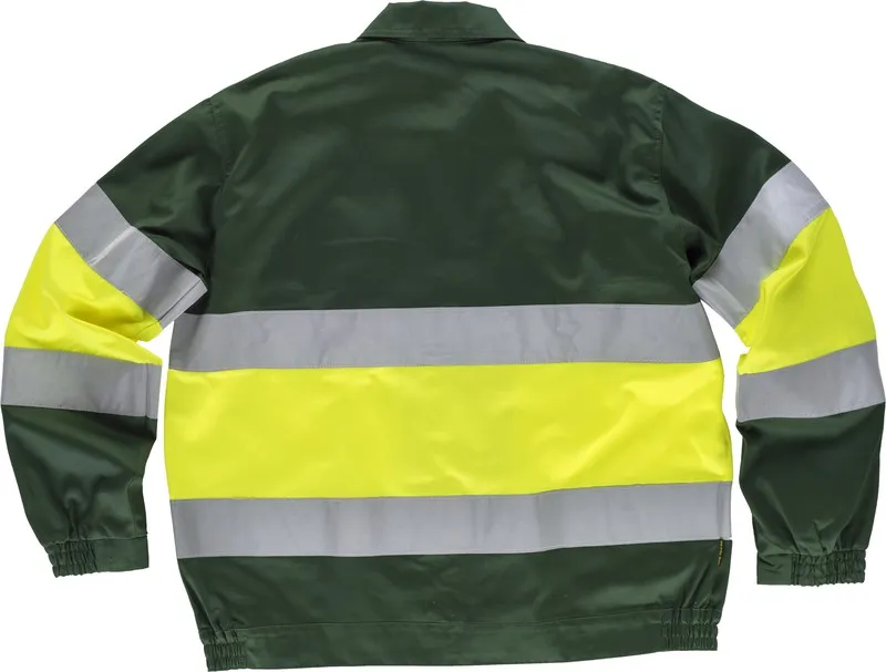 Veste avec 2 bandes haute visibilité et réfléchissant EN471 vert foncé jaune AV