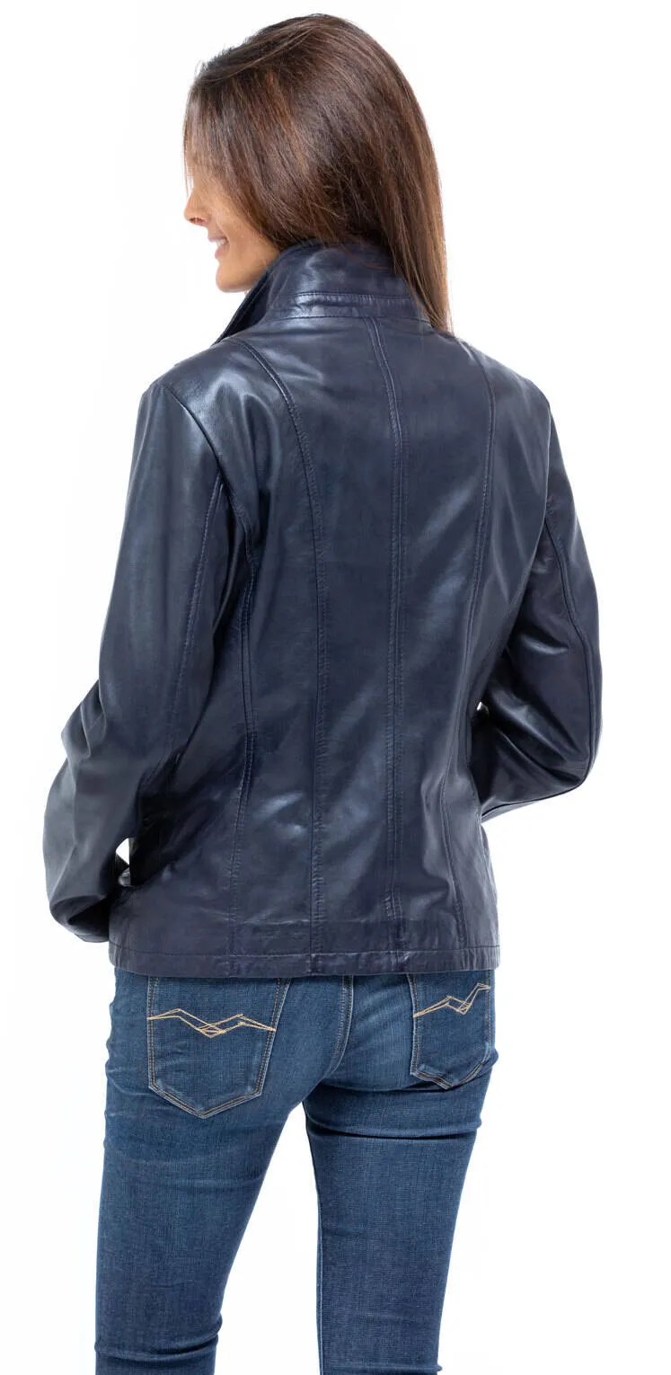 Veste cuir femme bleu marine