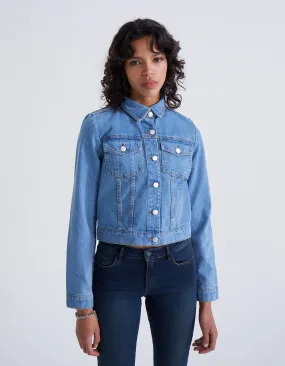 Veste en jean bleu avec clous dos Femme