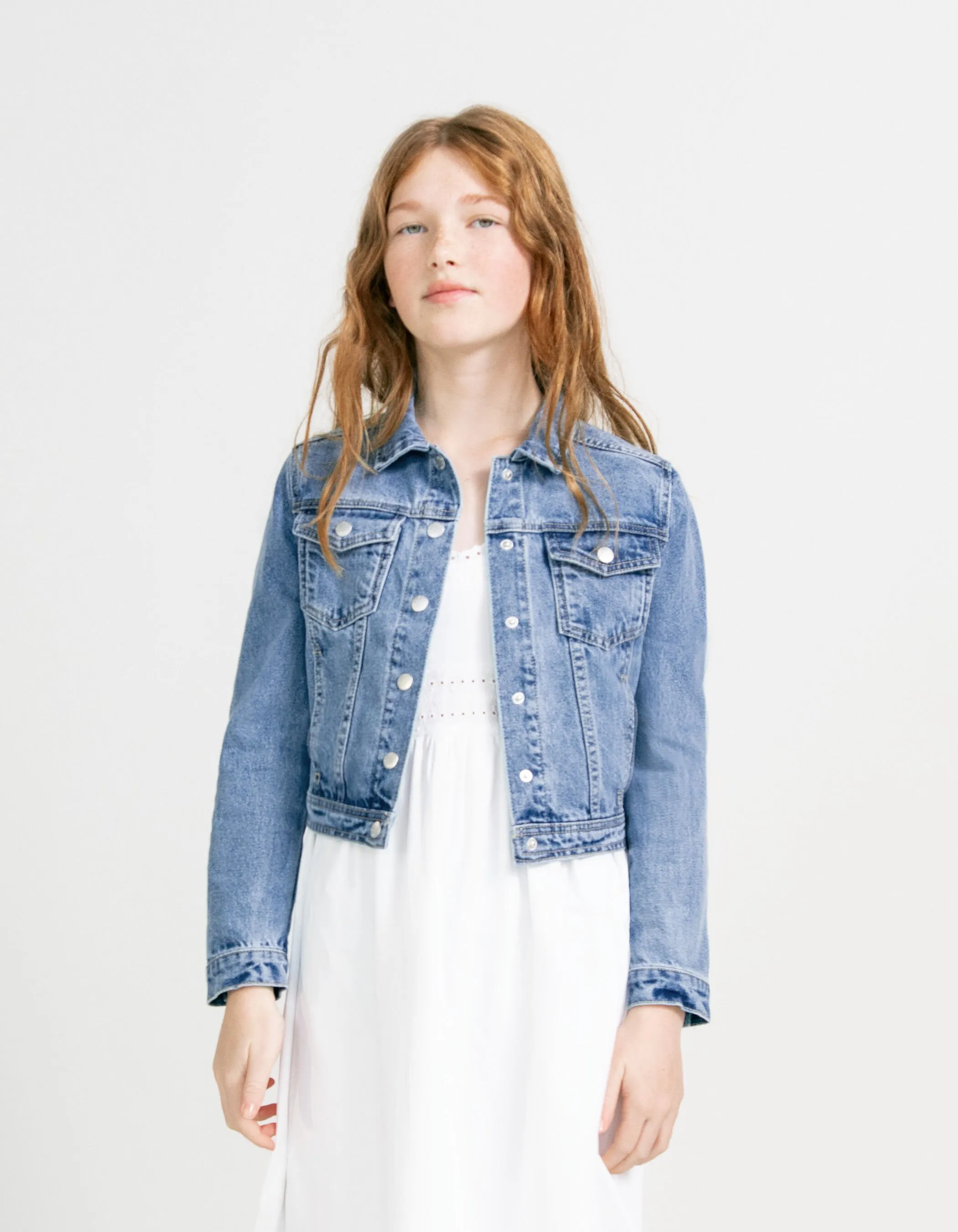 Veste en jean bleu waterless forme cropped fille