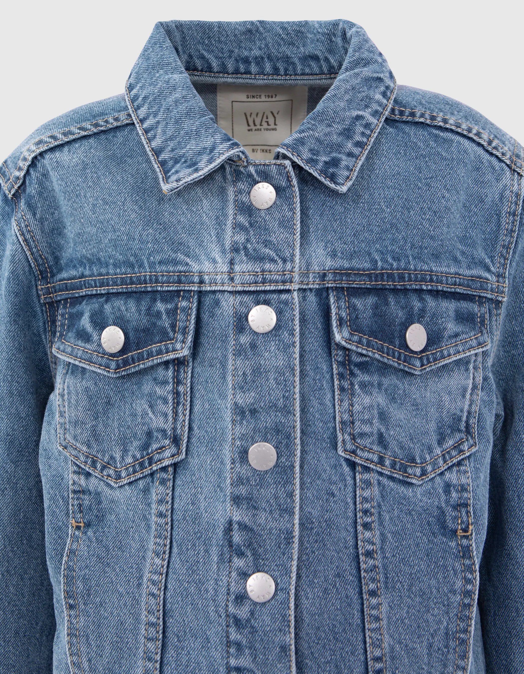 Veste en jean bleu waterless forme cropped fille